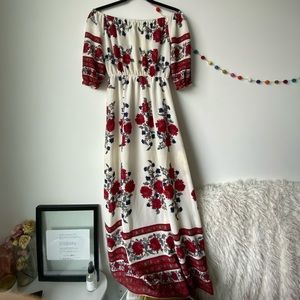 vintage boho floral off the shoulder dress